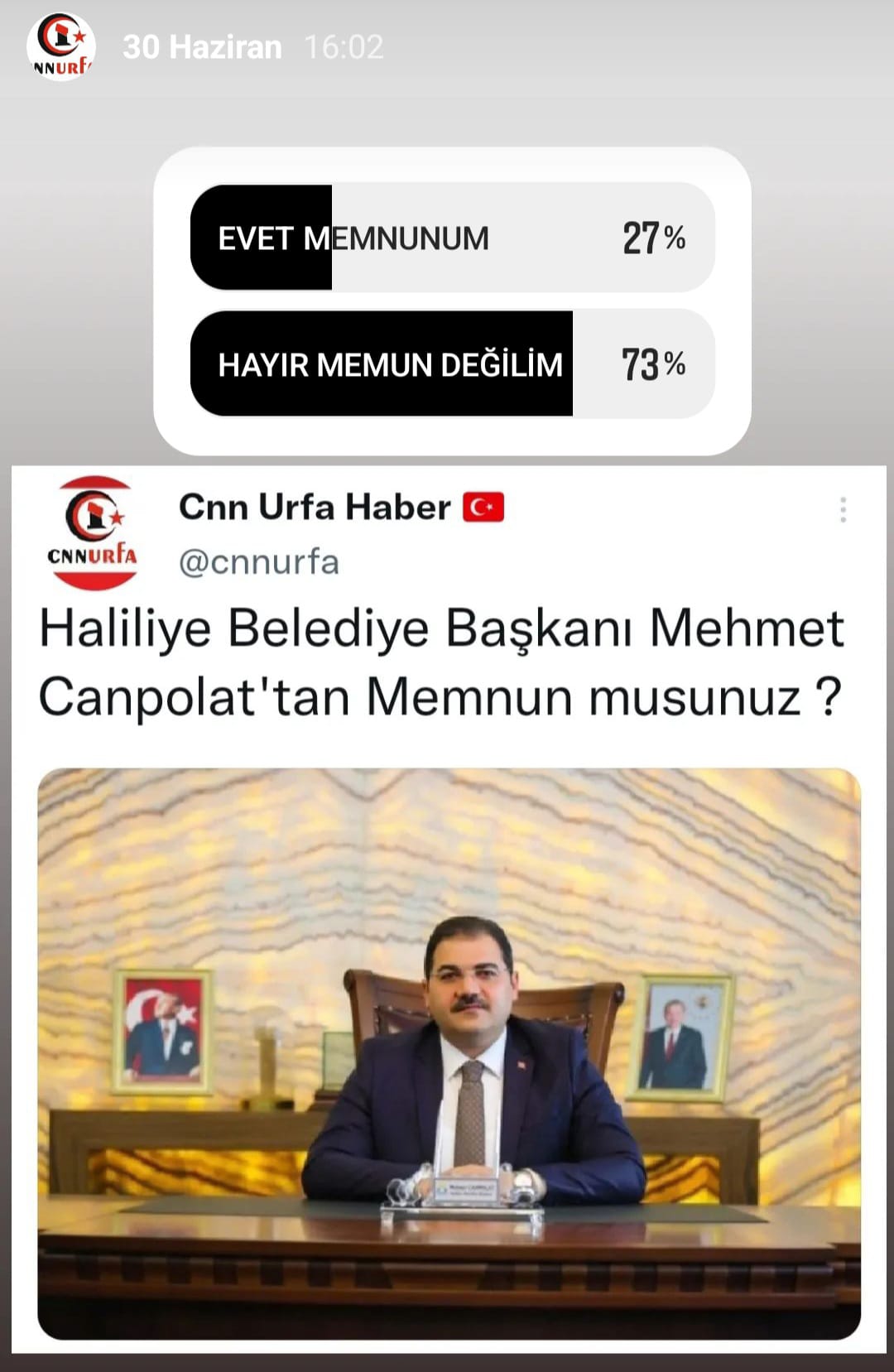 HALİLİYE BELEDİYESİNDEN MEMNUNİYET ANKETİ